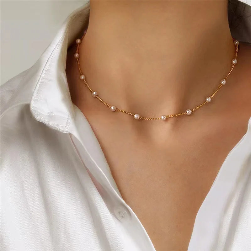 FTCY 3pcs Pearl Necklace Set – 14K Gold Heart Pendant, Waterproof Hypoallergenic Jewelry for Women