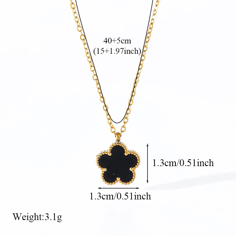 GANEMLY Black Clover Plum Flower Pendant Necklace – 316L Stainless Steel, Waterproof Jewelry for Women