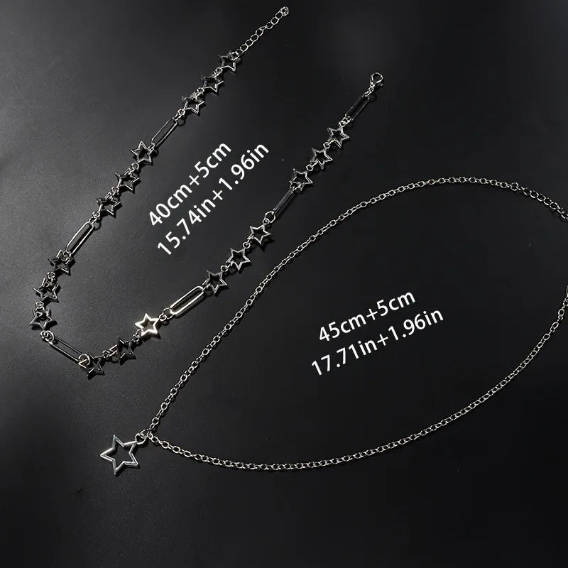 Y2K Punk Double Layer Star Chain Necklace – Personalized Hollow Out Holiday Gift for Women
