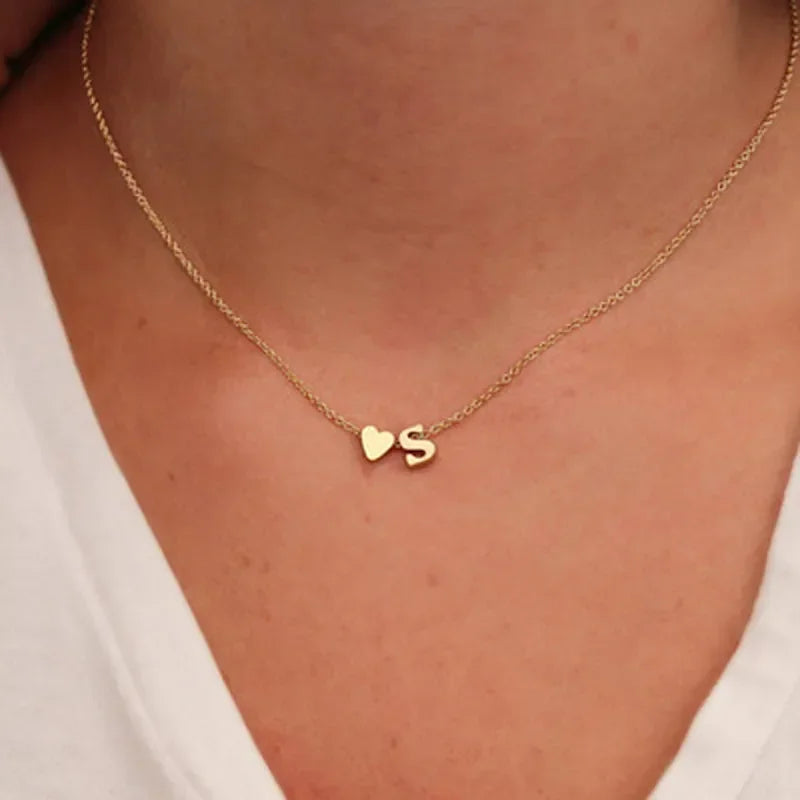 SUMENG Dainty Heart Initial Necklace – Gold/Silver Letter Choker for Women, Gift Jewelry