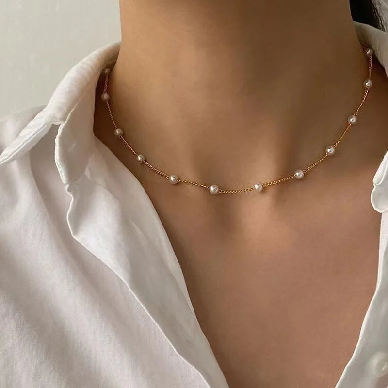 FTCY 3pcs Pearl Necklace Set – 14K Gold Heart Pendant, Waterproof Hypoallergenic Jewelry for Women