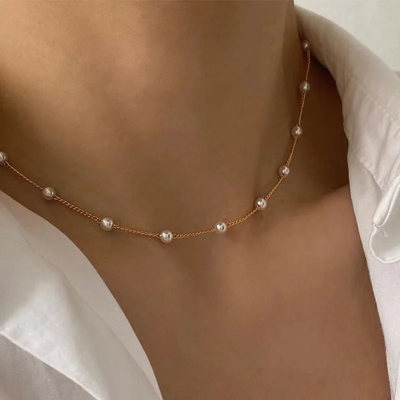 FTCY 3pcs Pearl Necklace Set – 14K Gold Heart Pendant, Waterproof Hypoallergenic Jewelry for Women
